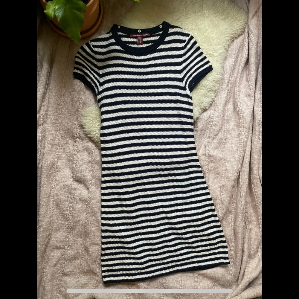 Comptoir des Cotonniers Navy and White Sweater Dress, US Size: XXS